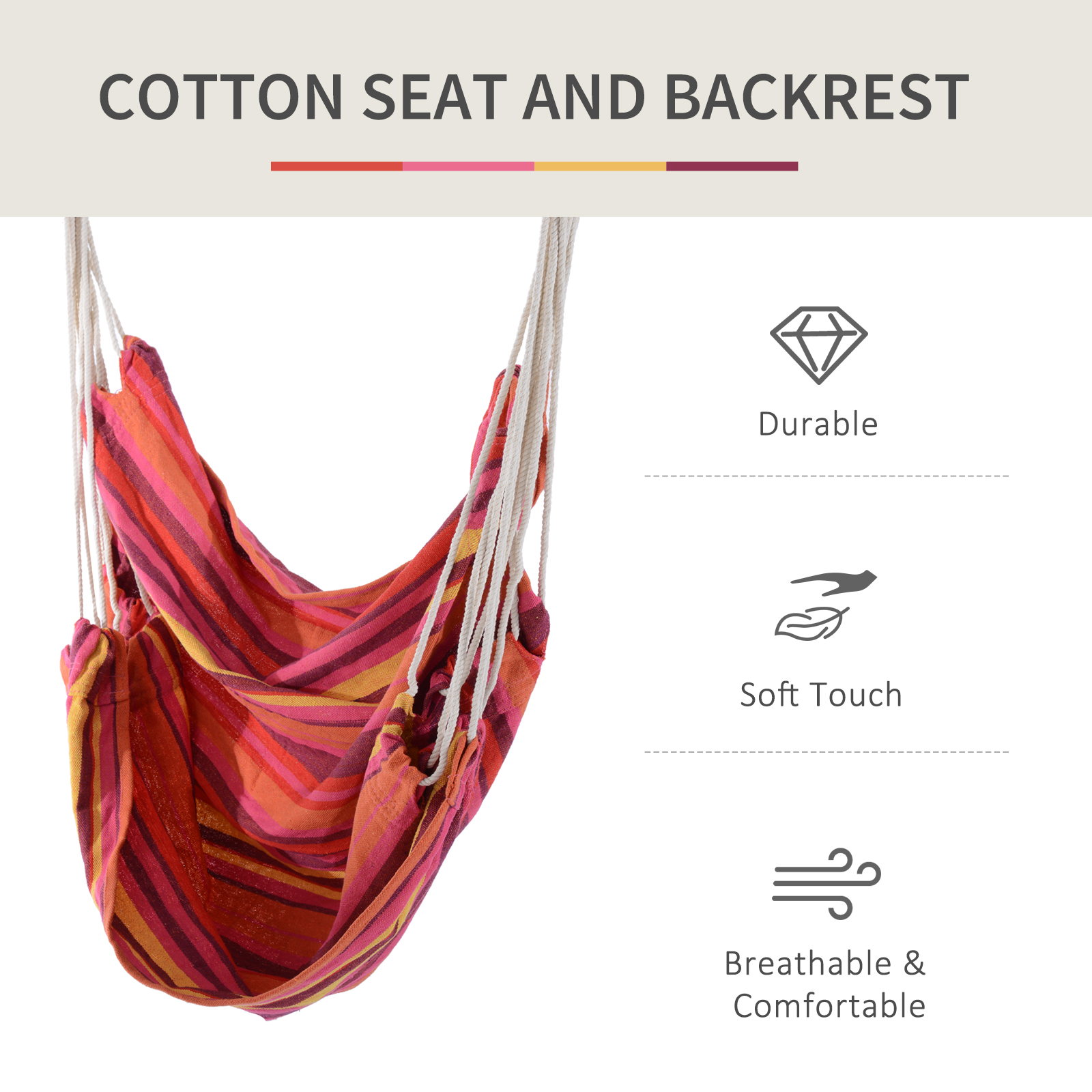 Outsunny Outdoor Hammock Hanging Rope Chair Garden Yard Patio Swing