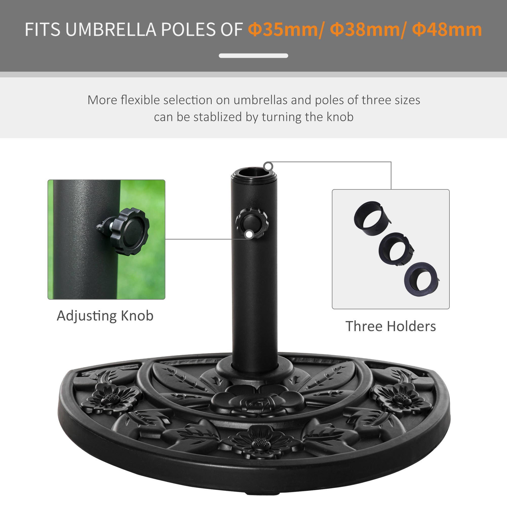 Outsunny Half Round Parasol Base Weighted Umbrella Holder Stand Balcony