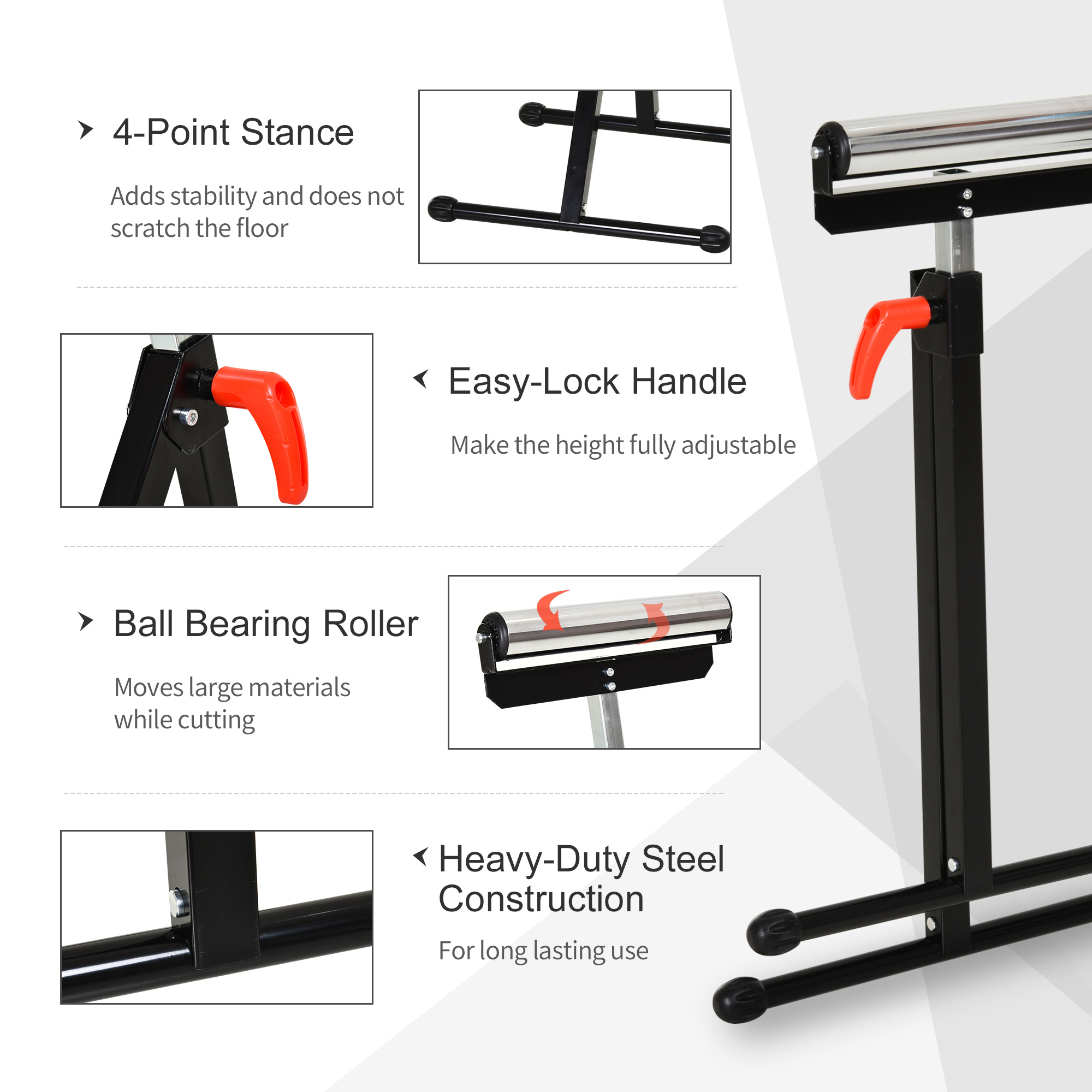 Folding Roller Stand, Material Support Pedestal with Ball