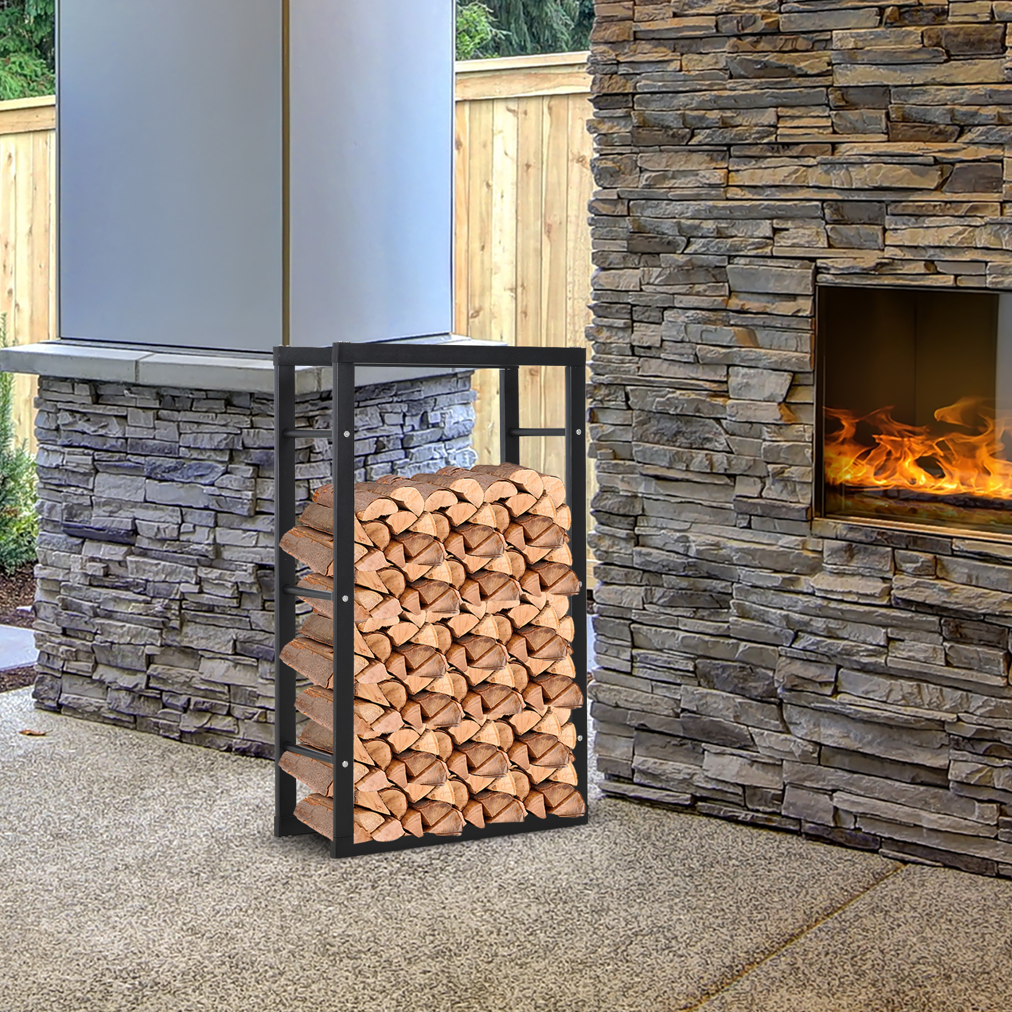 Metal Firewood Log Holder Tall Firewood Rack Indoor Outdoor