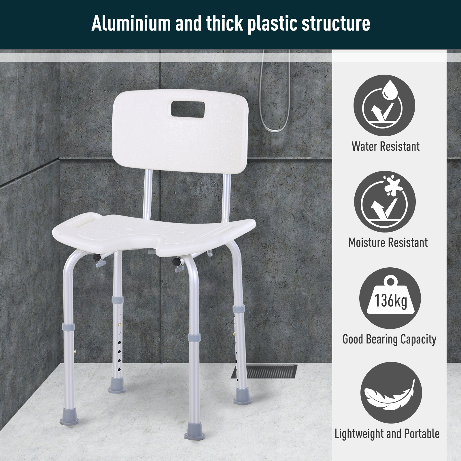 8Level Height Adjustable Bath Stool Spa Shower Chair Aluminum w