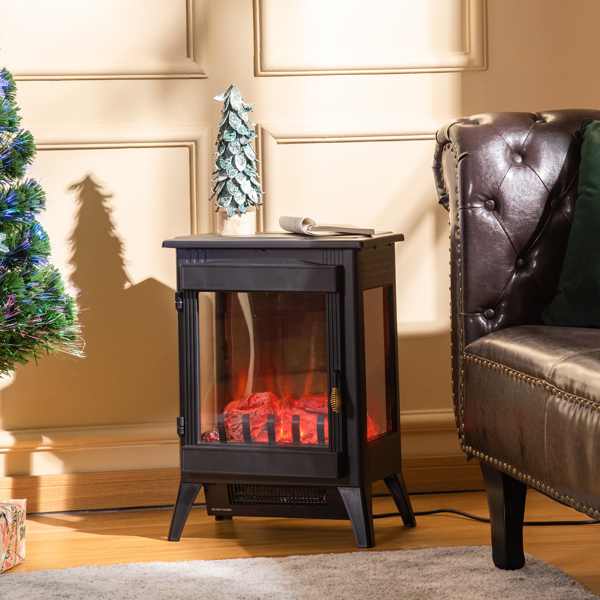 HOMCOM Free standing Electric Fireplace Stove, Fireplace Heater with