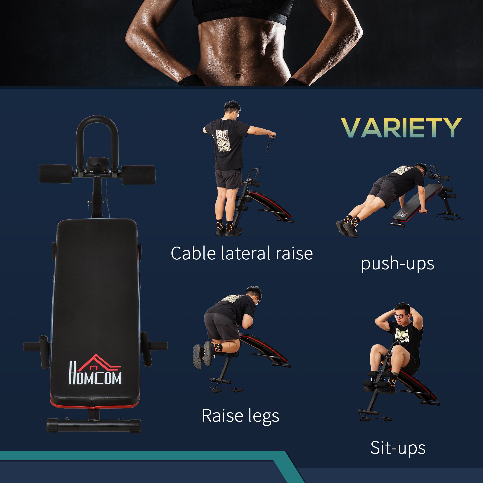 Adjustable Sit-Up Bench, Core Workout Abdominal Strength Building ...