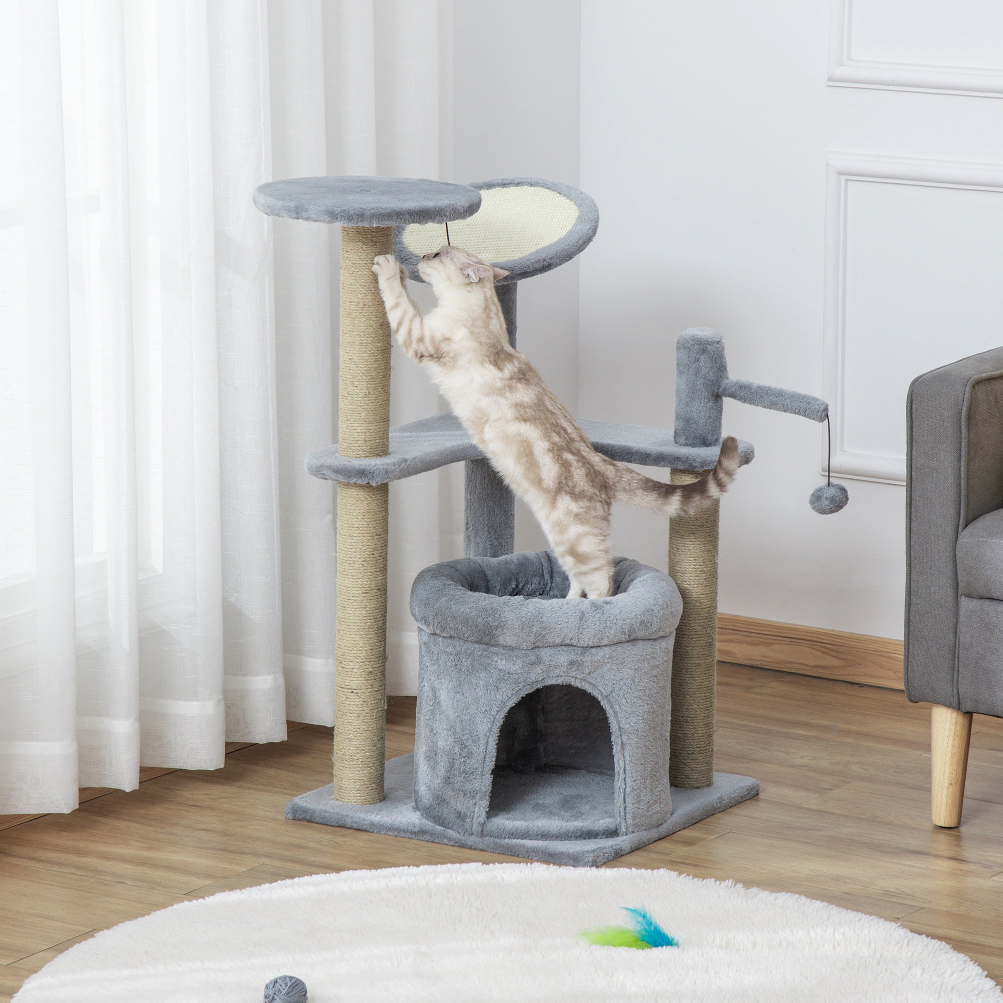 PawHut Cat Tree Tower Kitten Activity Center Scratching Post with Condo