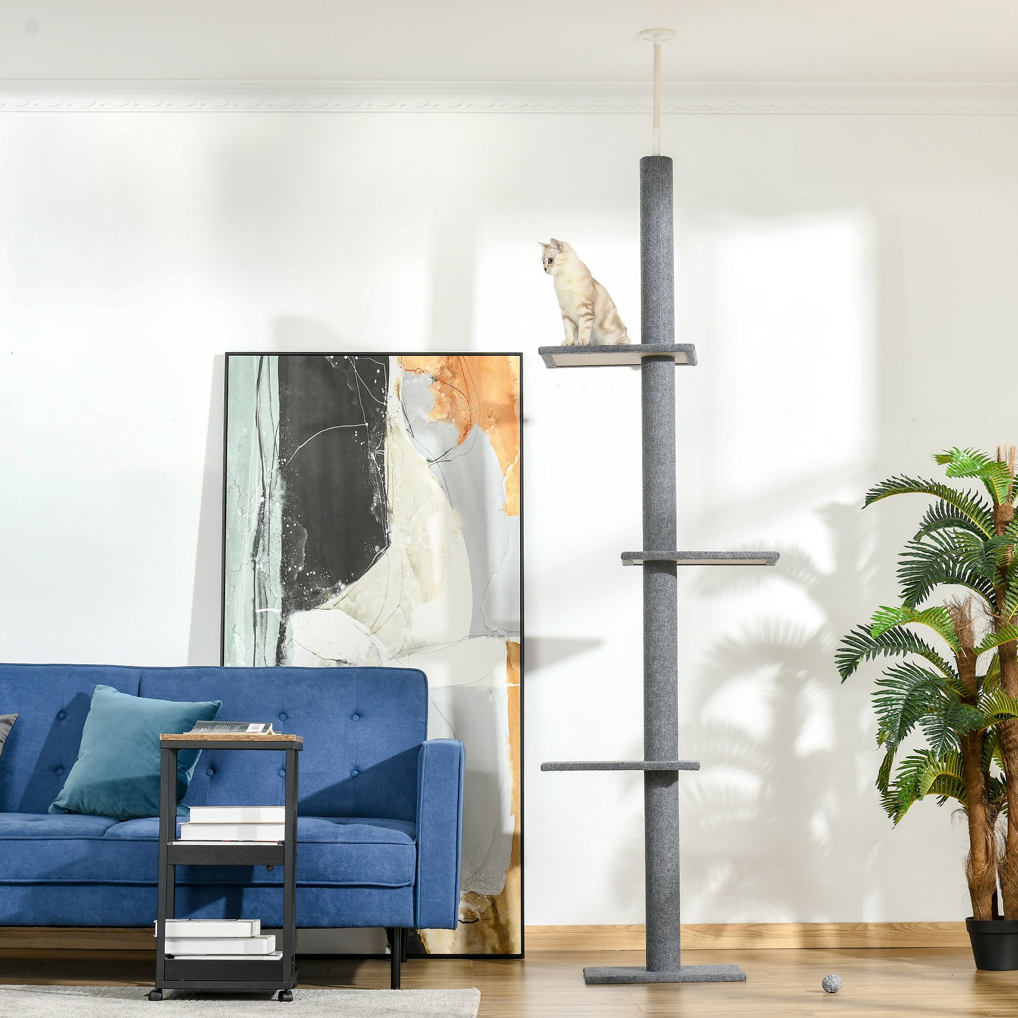 PawHut 260cm Floor To Ceiling Cat Tree w/ 3 Perches Activity Center for