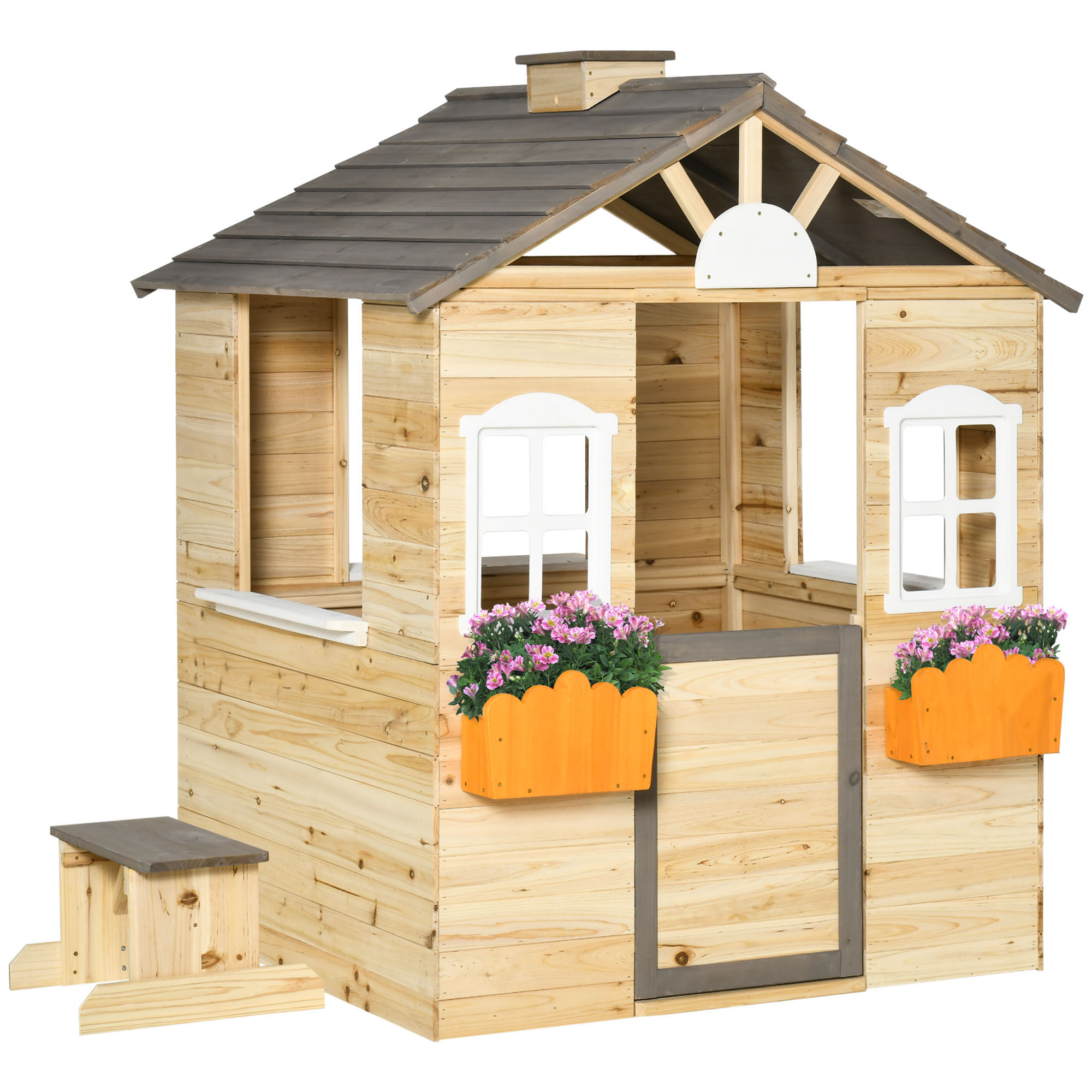 Wooden Playhouse for Kids Outdoor Wendy House with Door, windows