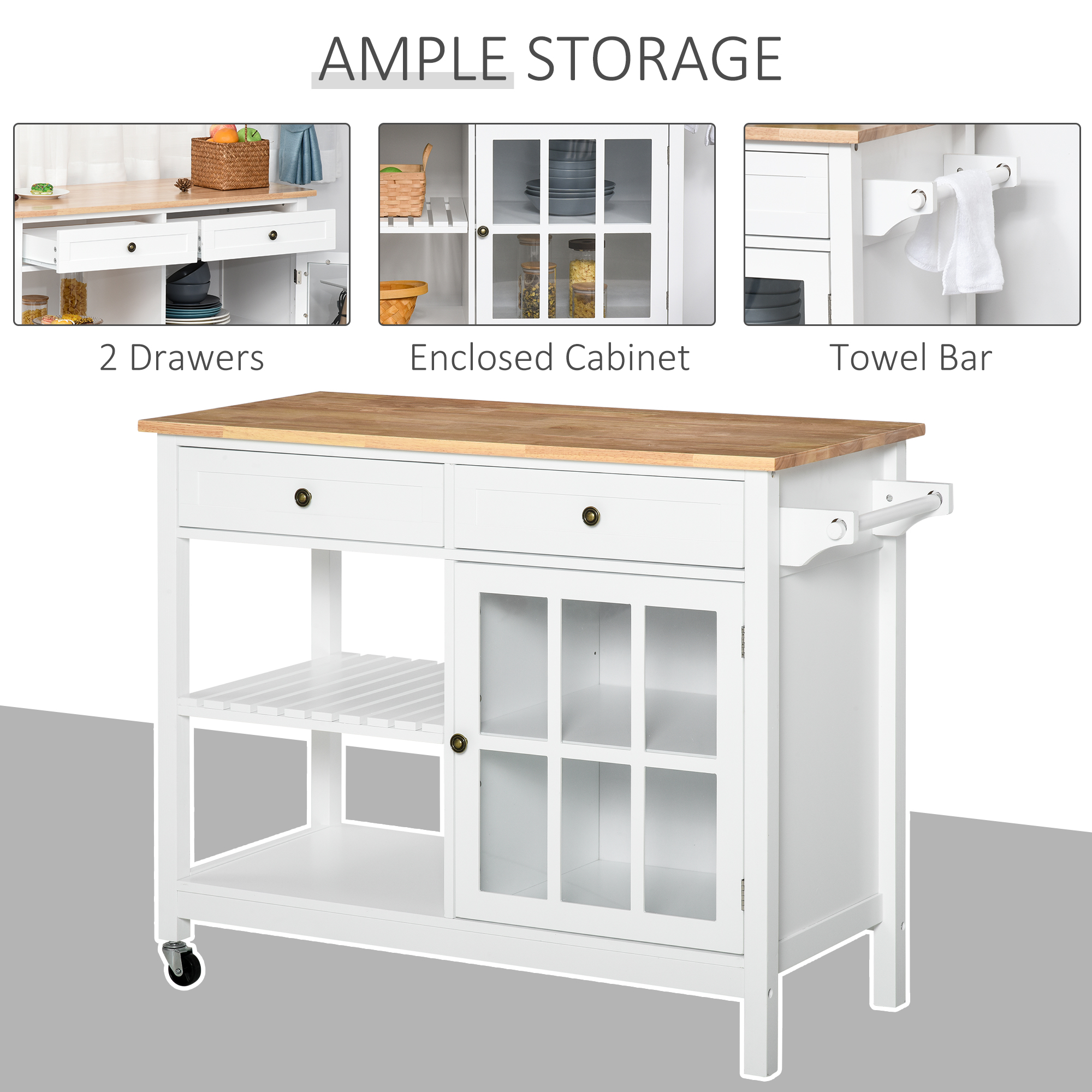 Modern Kitchen Island Wheels Kitchen Trolley Storage Cart 2 Drawers White main image 0