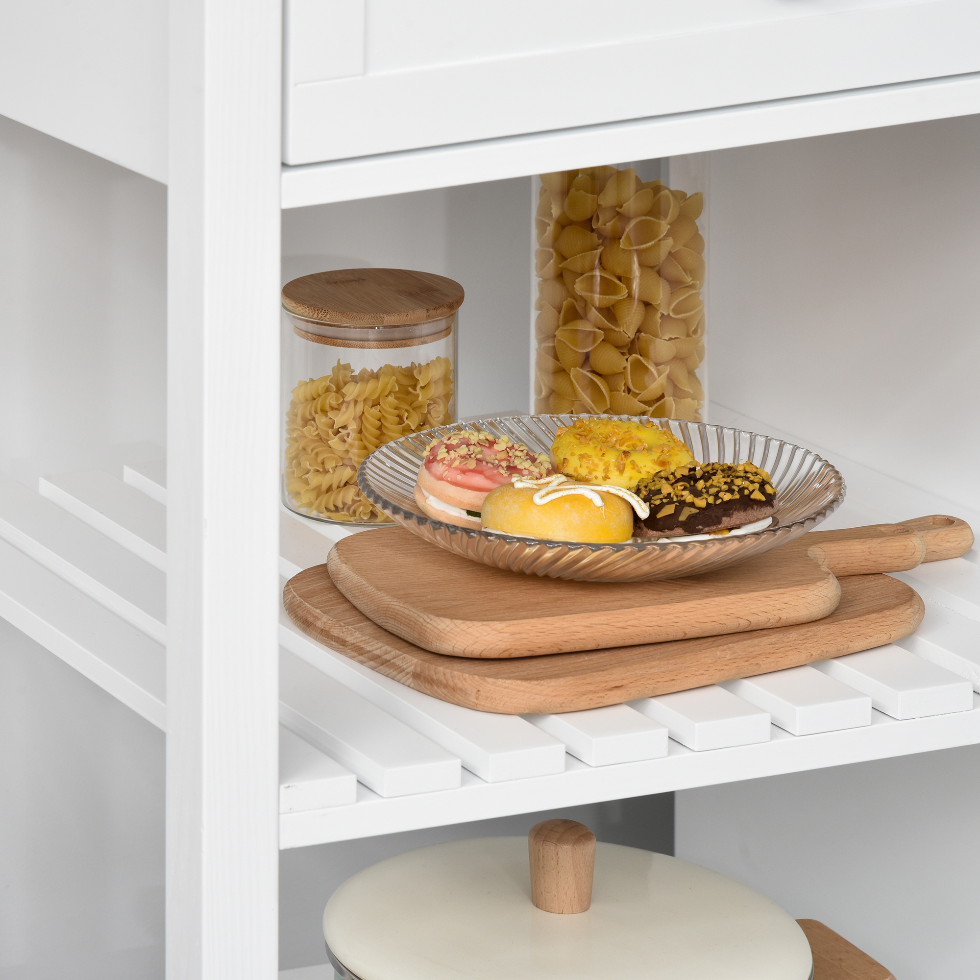 Modern Kitchen Island Wheels Kitchen Trolley Storage Cart 2 Drawers White main image 1