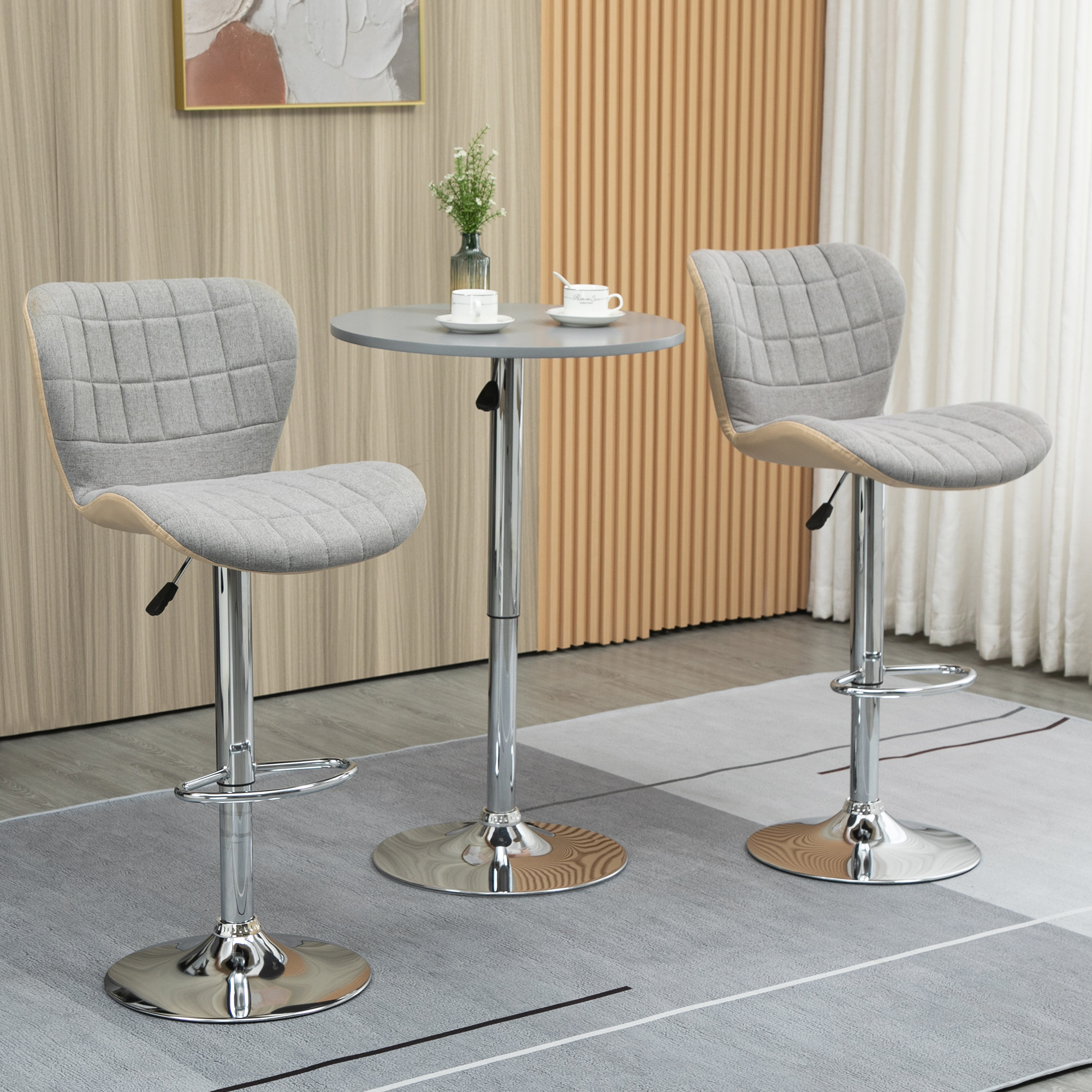 HOMCOM Bar Stools Set of 2 Adjustable Swivel Bar Chairs with Backrest