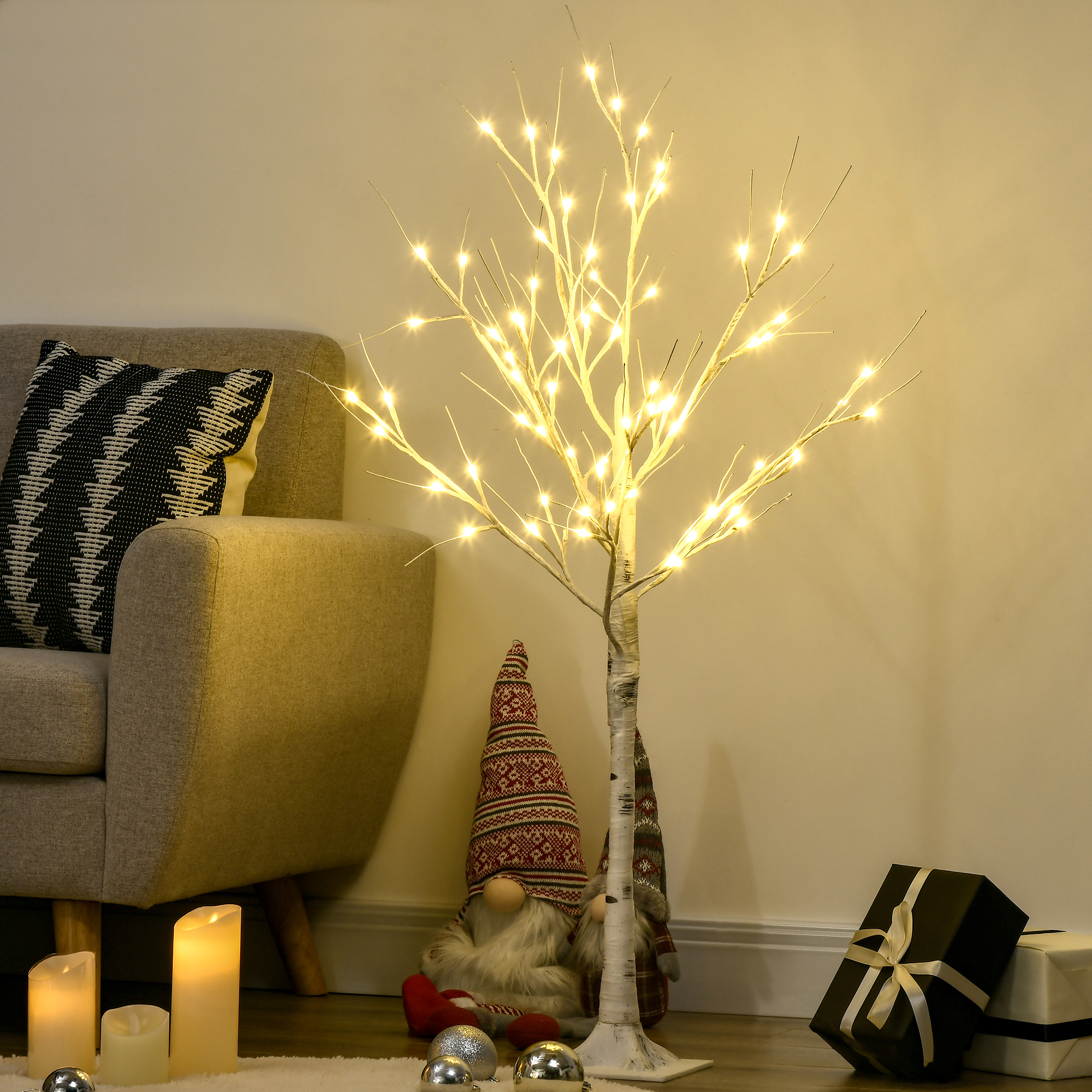 4ft Artificial White Birch Tree Light with 72 Warm White PreLit LED Light for Indoor and