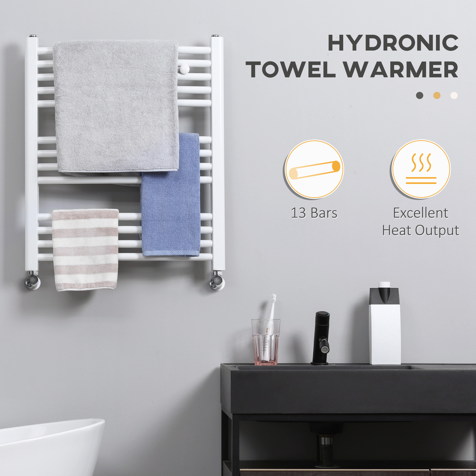 Straight Heated Towel Rail, Hydronic Bathroom Ladder Radiator