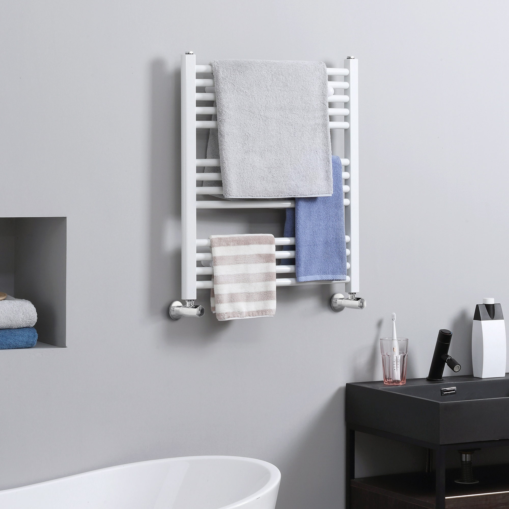 Straight Heated Towel Rail, Hydronic Bathroom Ladder Radiator