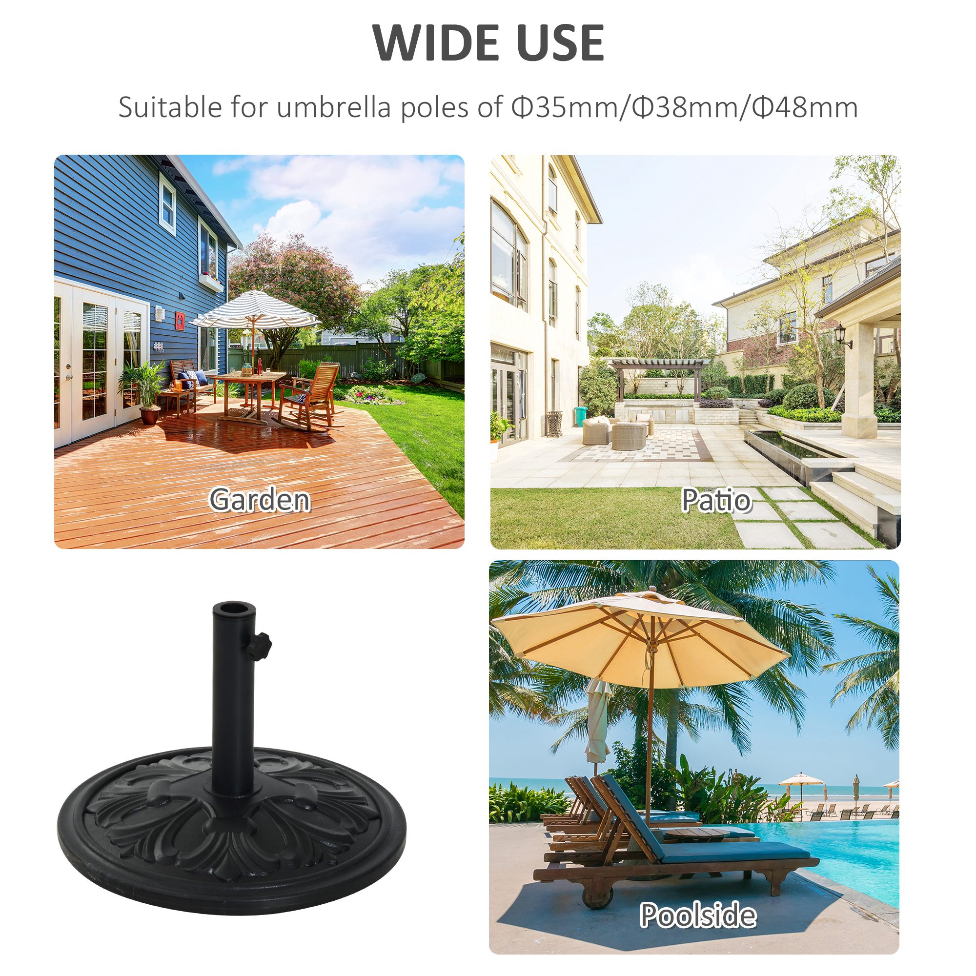 Outsunny Round Parasol Base Heavy Duty Cement Stand Umbrella Holder