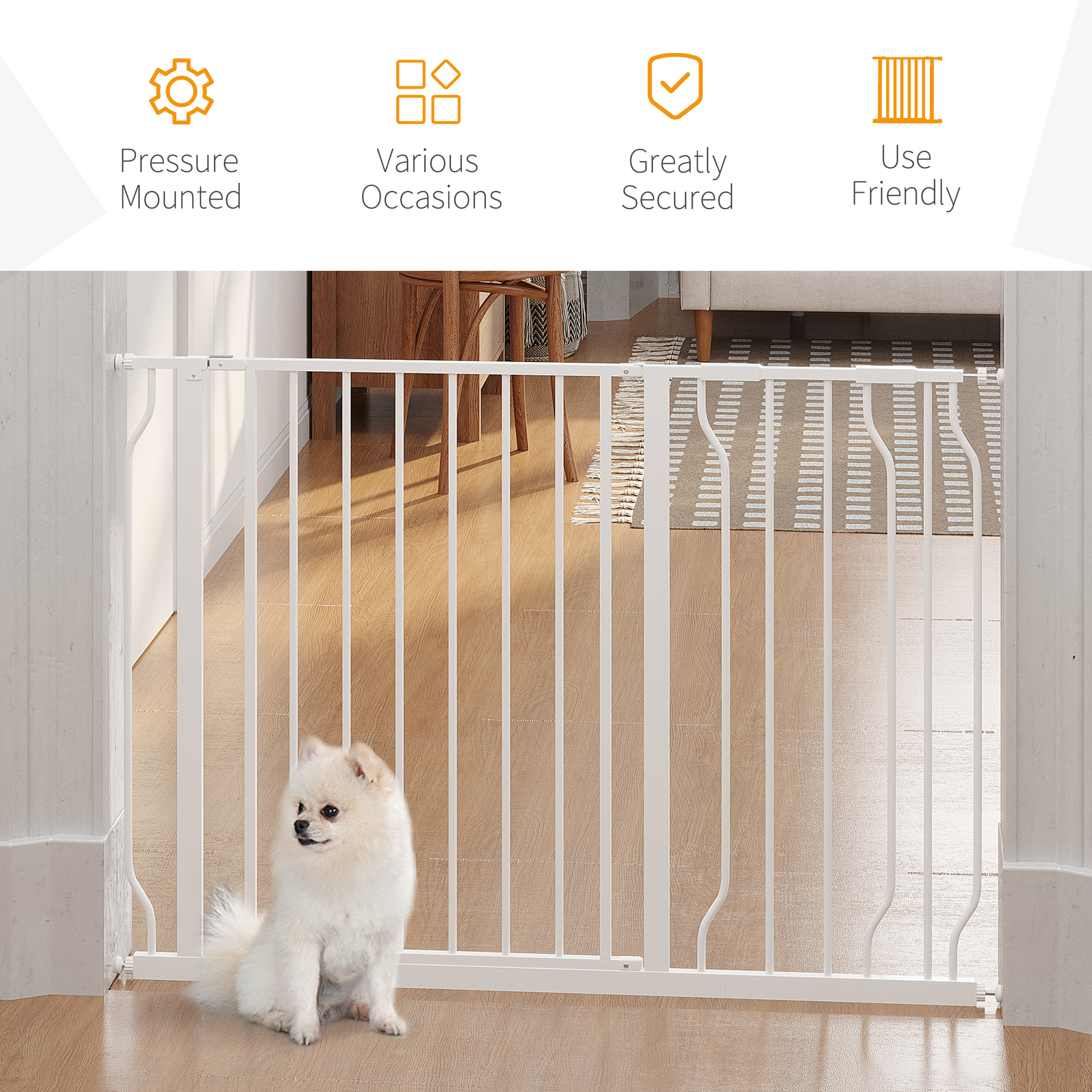 PawHut Wide Dog Safety Gate, with Door Pressure, for Doorways, Hallways