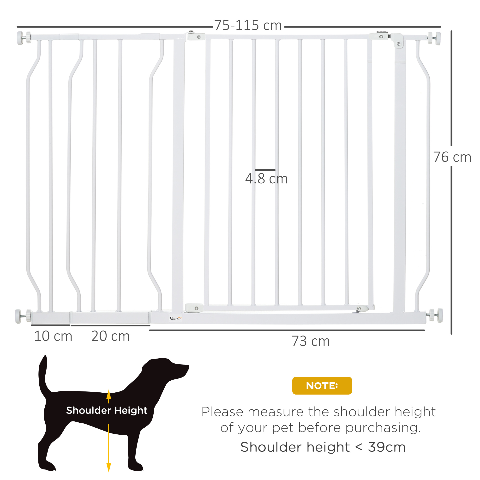 PawHut Wide Dog Safety Gate, with Door Pressure, for Doorways, Hallways