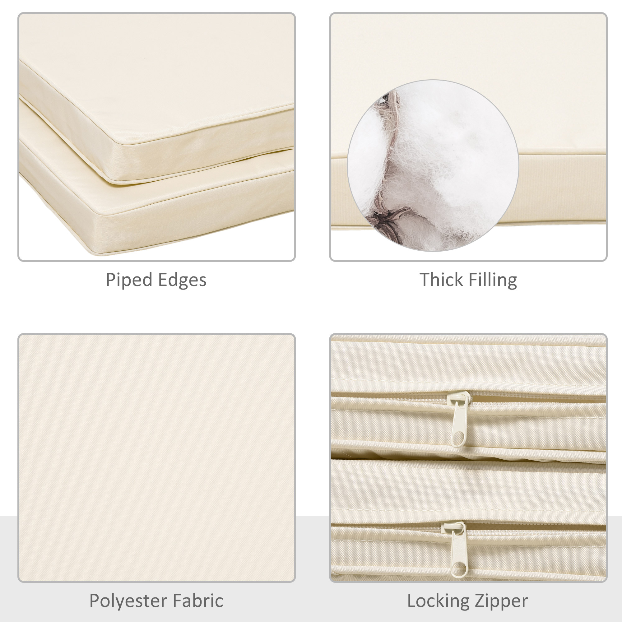 Outsunny Set of 2 Garden Chair Cushions with Ties, 45 x 45 cm Replacement Cushions for Outdoor