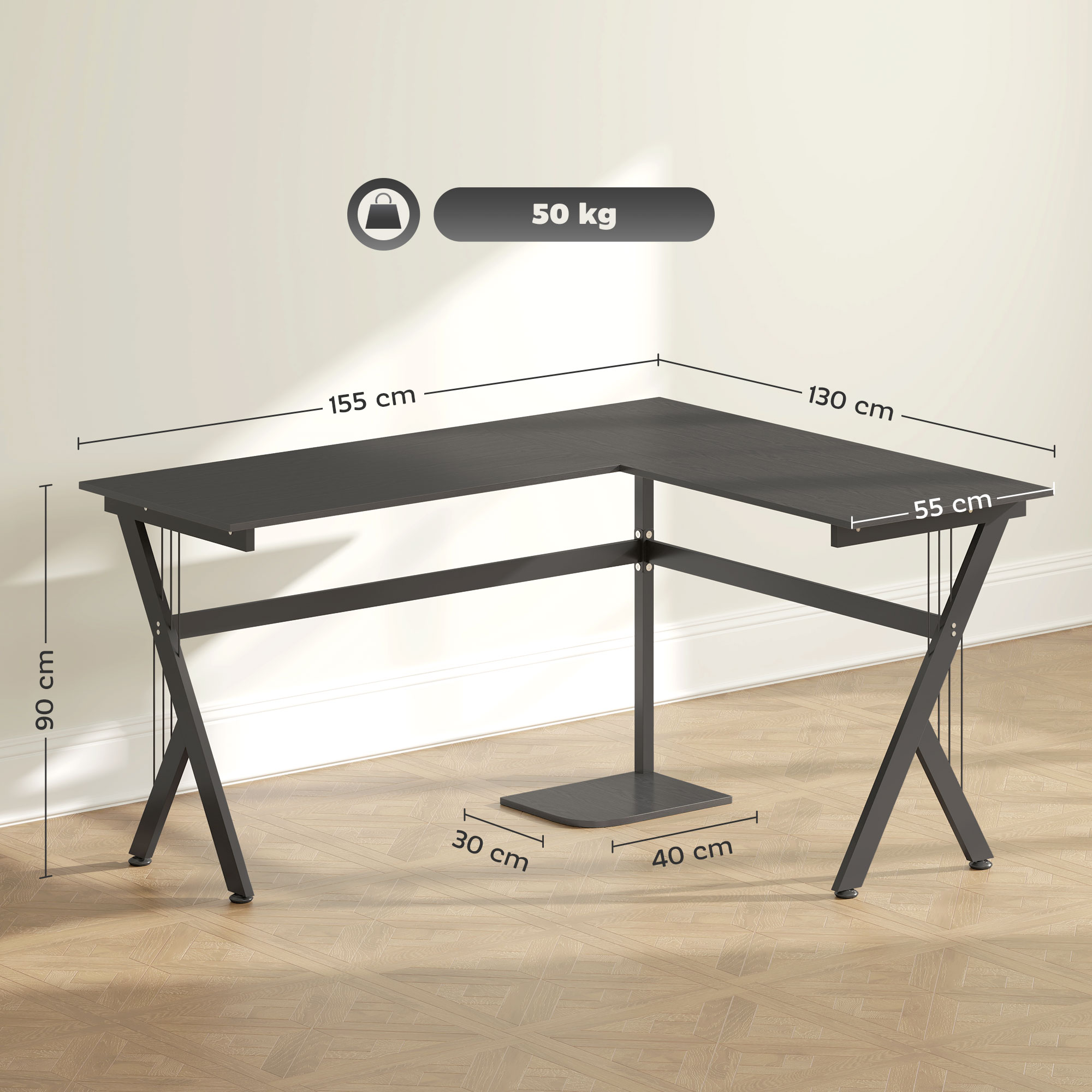 L Shaped Gaming Desk, 155 x 130cm Corner Computer Desk with CPU Stand ...