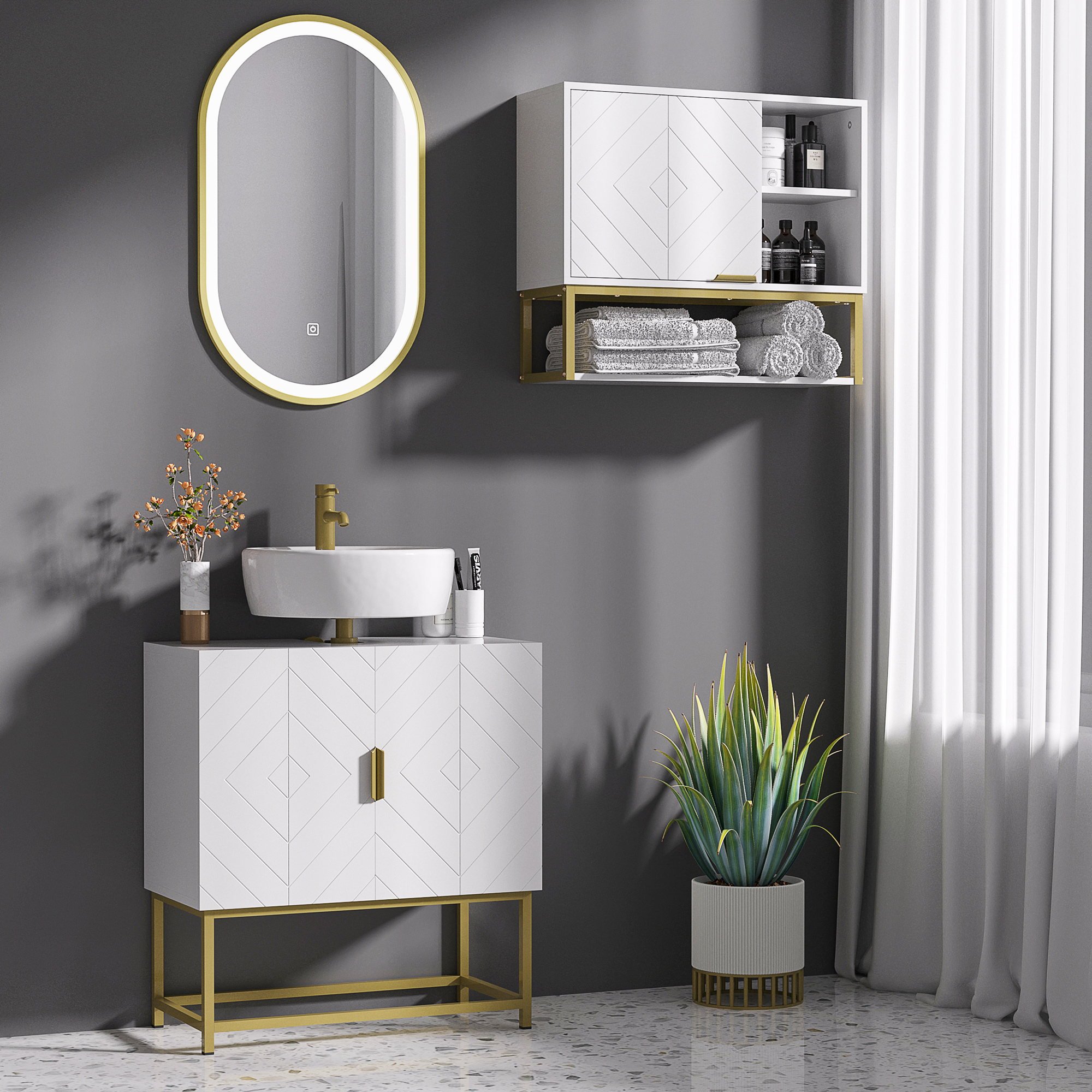 Bathroom Mirror Cabinet Under Sink Storage Cabinet Basin Cupboard with ...