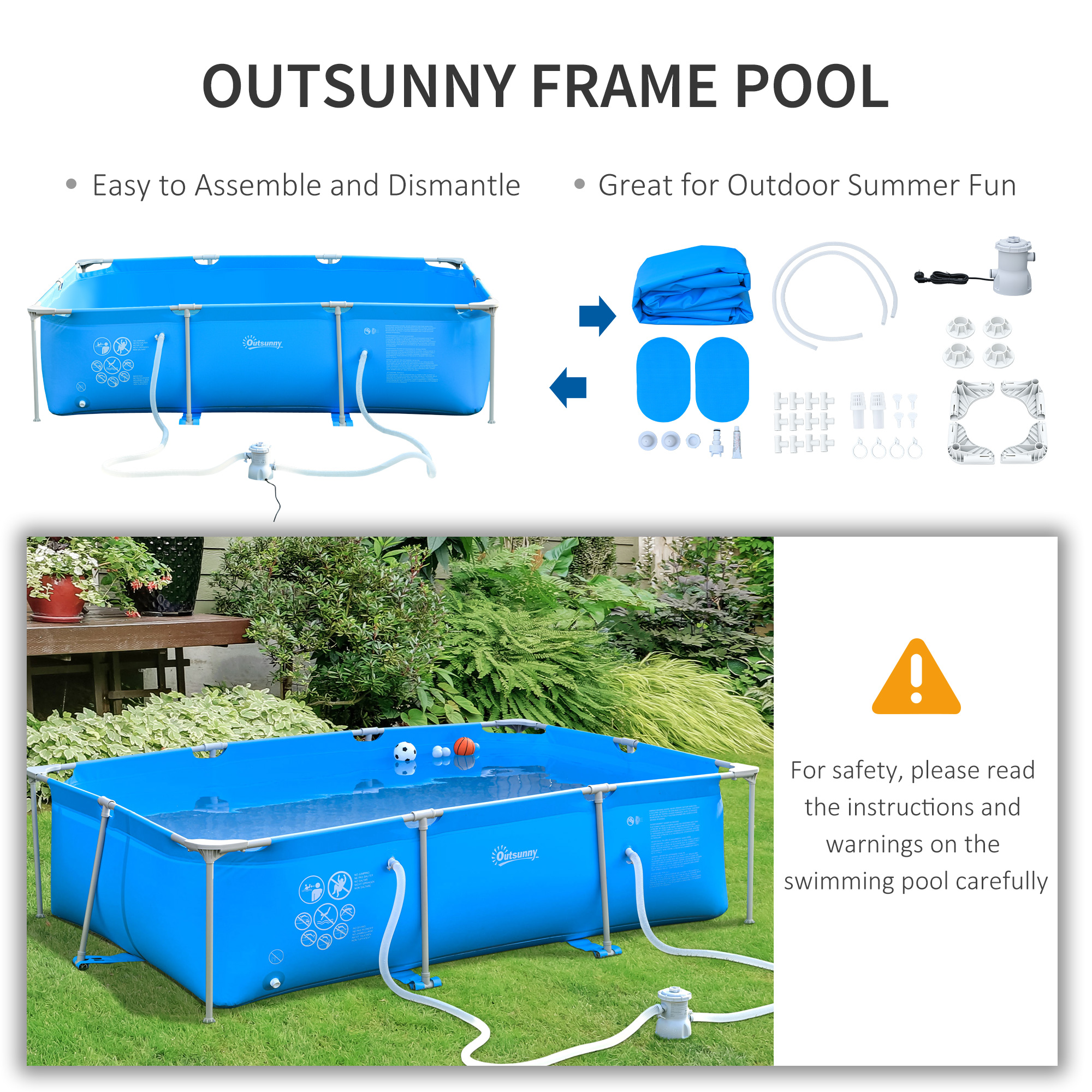 Steel Frame Pool with Filter Pump, Filter Cartridge, Reinforced ...