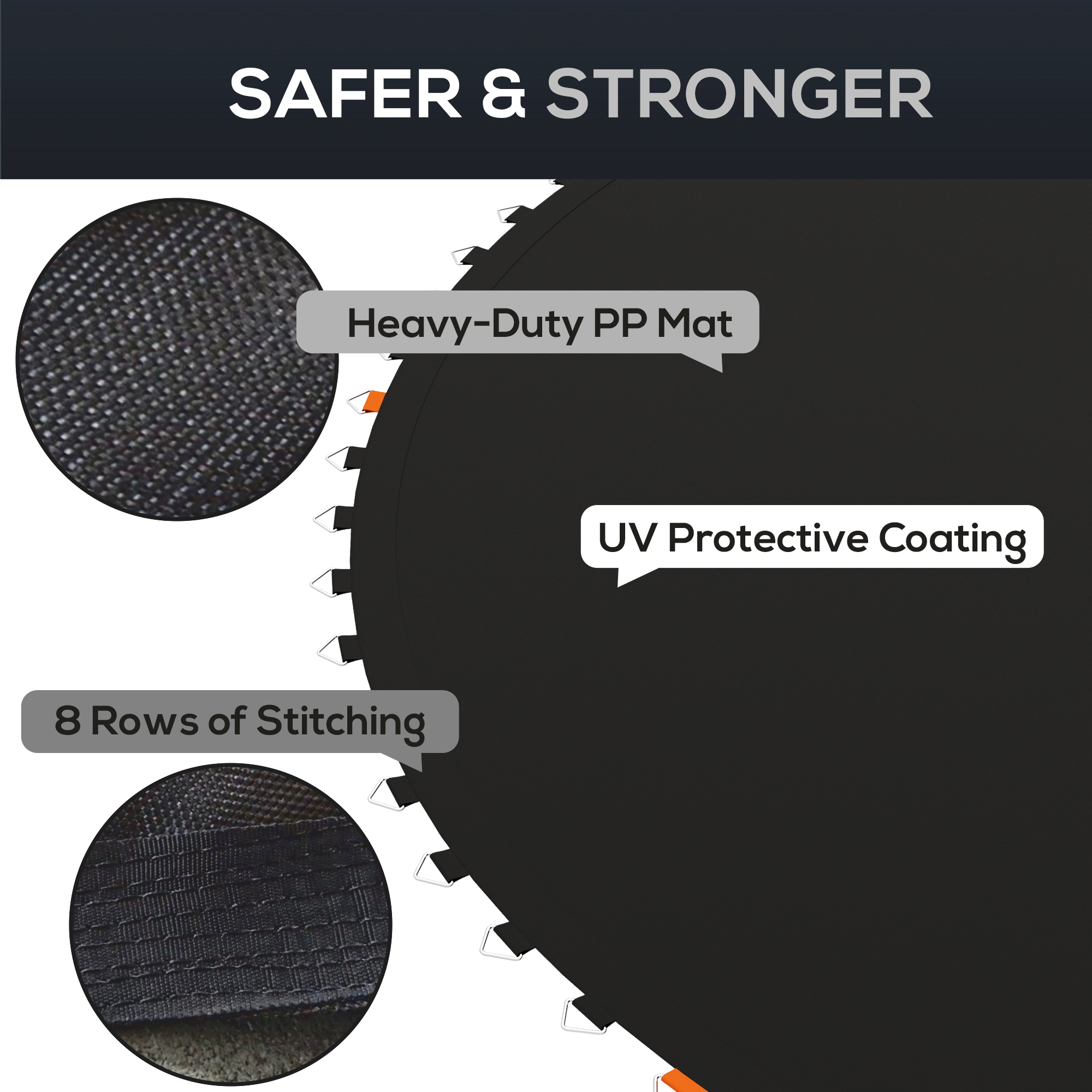 thumbnail interactive-video image 1 of Giantex 15' Trampoline Replacement Mat – 96 V-Hooks, 5.5" Springs, Black PP 1 of 2