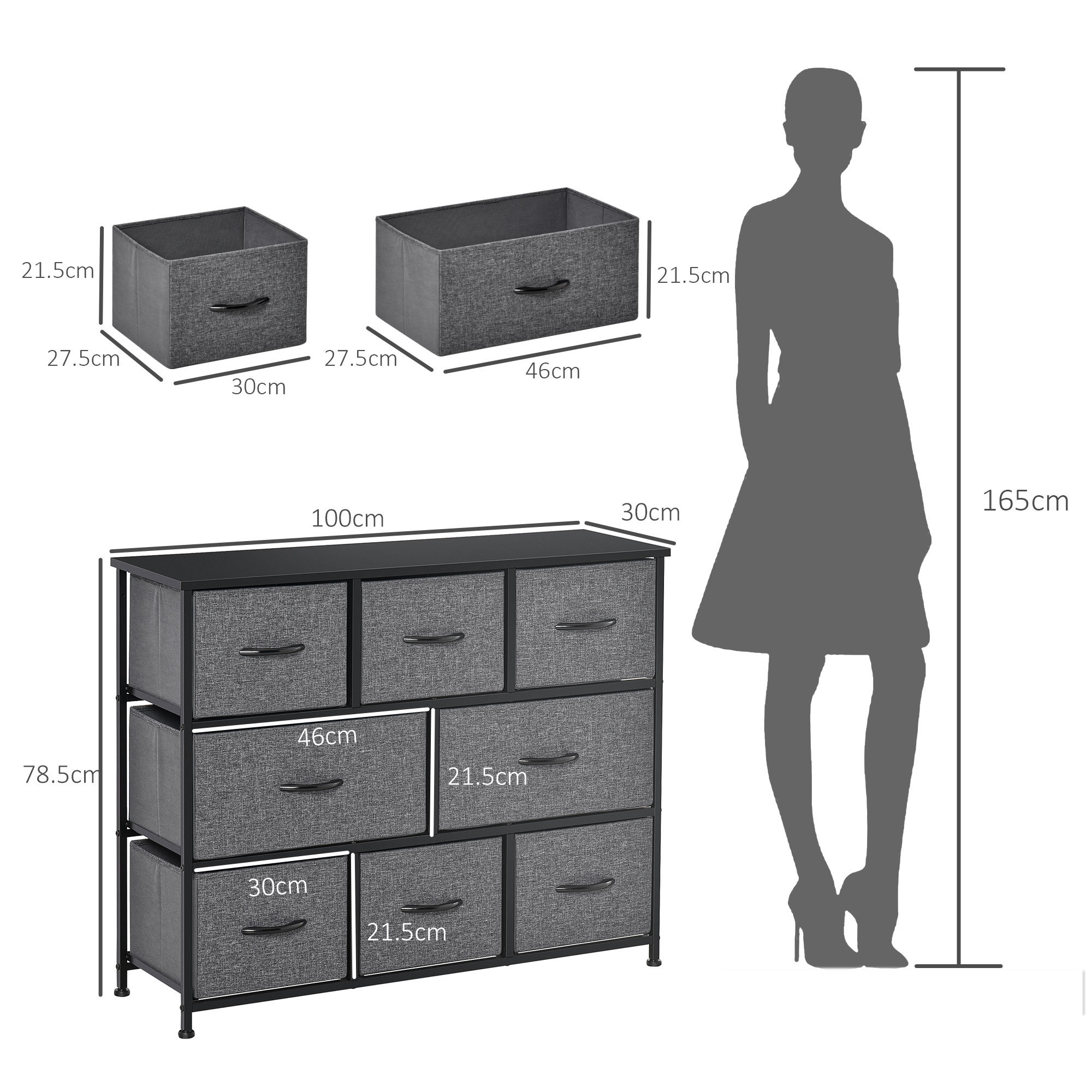GoaHi Chest Of Drawers, Fabric Dressers With Metal Frame And Mdf Wooden Top Board Adjustable Feet Anti Tip Safety Storage Unit With 8 Drawers For Bedroom Living Room Closet White