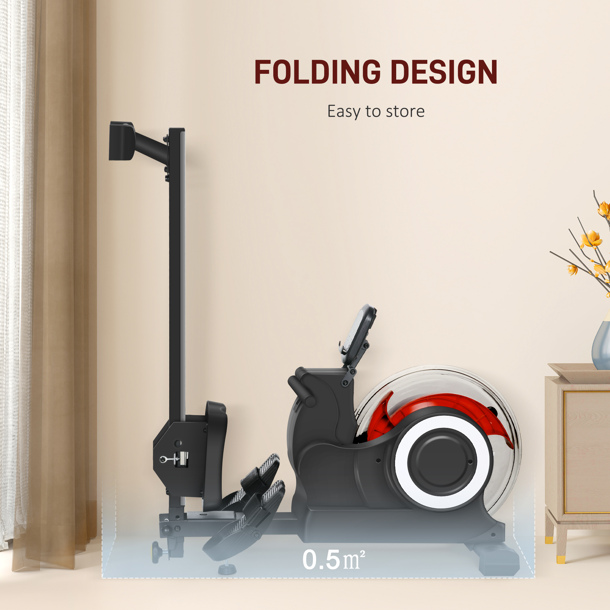 Foldable Rowing Machine, Water Rower with Wheels, LCD Monitor and ...