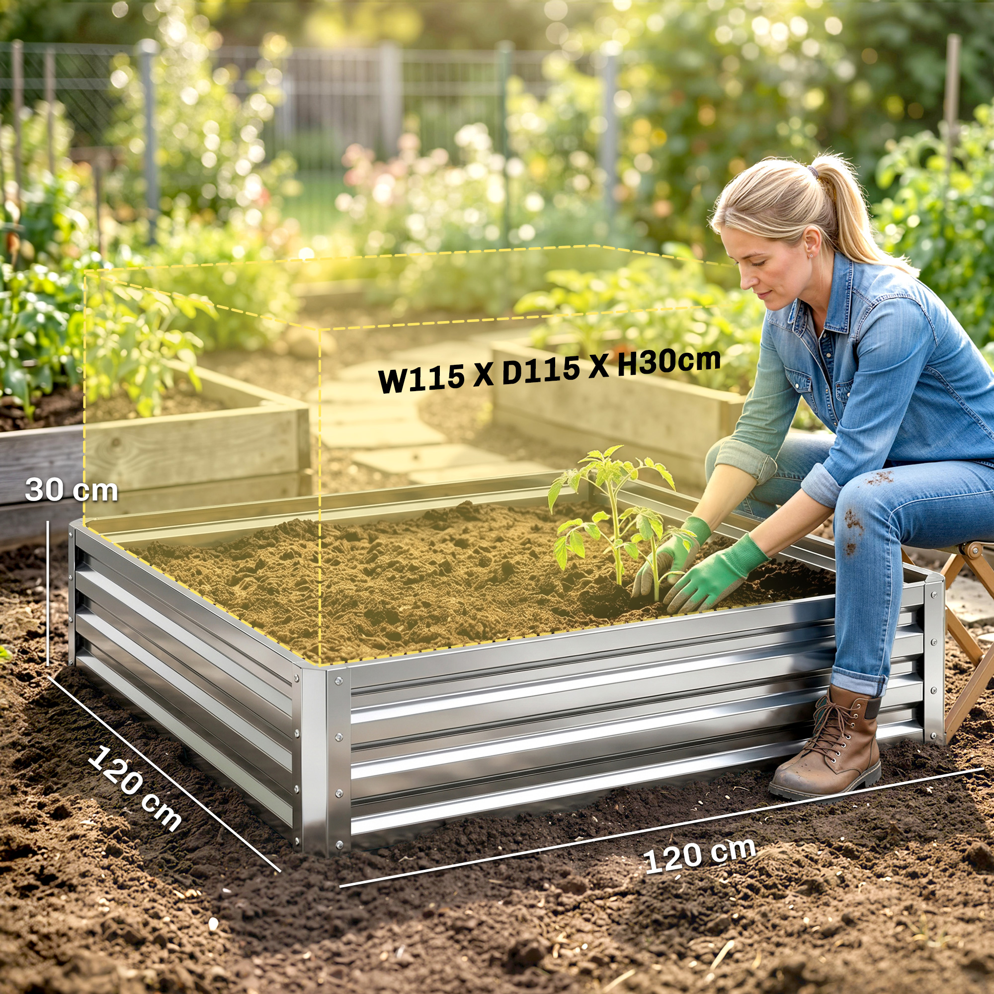 Weatherized Box Outsunny Square Raised Garden Bed Box with Weatherized Steel Frame for ...