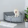 Buy Wicker Dog Corner Basket Pet Bed Sofa Couch with Soft Plush Cushion Elevated Base Grey