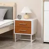 Buy Bedside Table with 2 Drawers and Metal Frame, Sofa Side Table for Bedroom Living Room, White and Brown