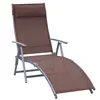 Buy Sun Lounger Steel Frame Outdoor Folding Chaise Texteline Lounge Chair Recliner with Headrest & 7 Levels Adjustable Backrest, Brown