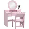 Buy Kids Dressing Table Set Kids Make up Table with Stool and Mirror, Storage Drawers, Gift for Aged 3-8