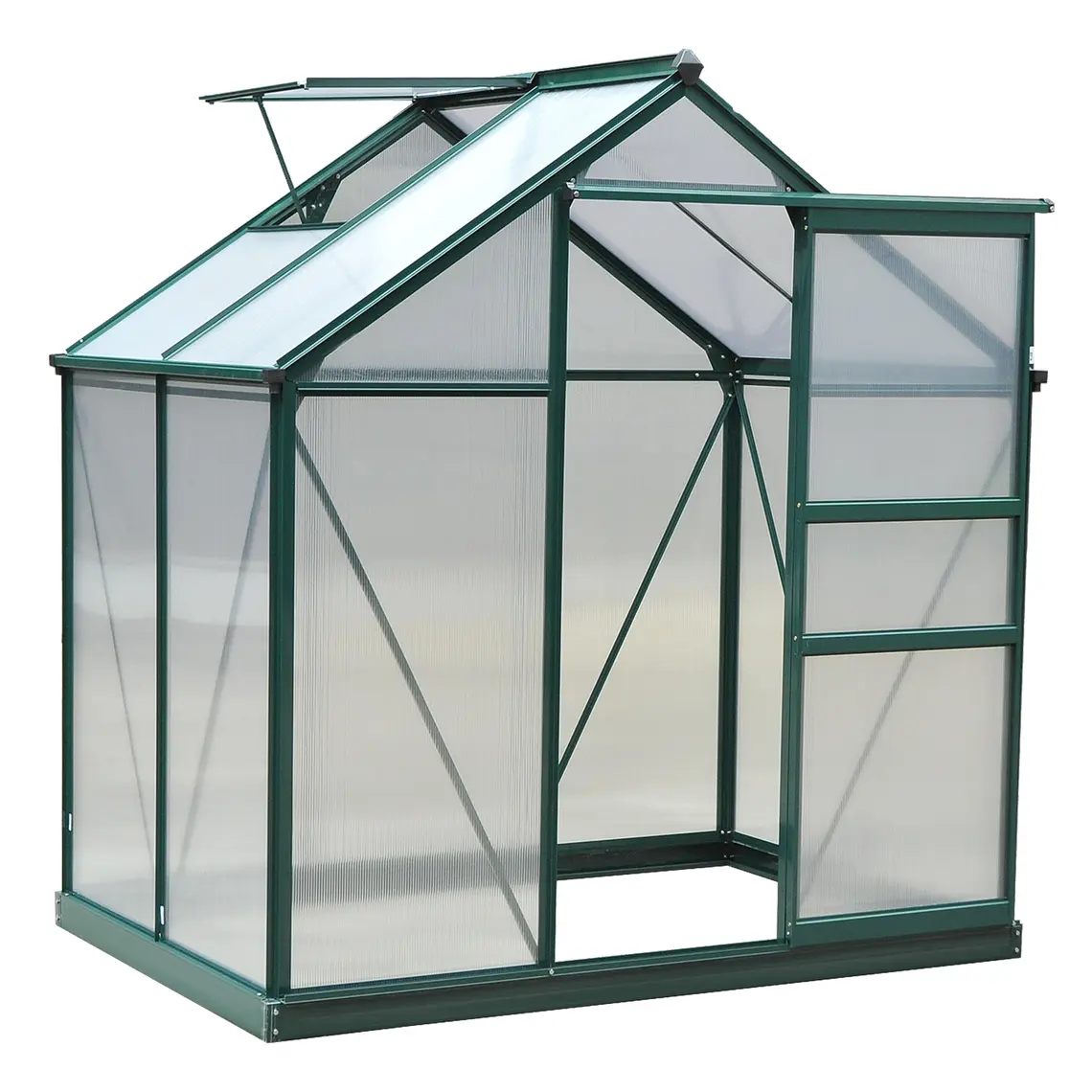 Shop 6 x 4ft Polycarbonate Greenhouse, Large Walk-In Green House with Slide Door and Window, Garden Plants Grow House with Aluminium Frame and Foundation, Dark Green - Anglia Market