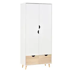 Buy 2-Door Clothes Wardrobe w/ Rail Shelf 2 Drawers Wood Feet Elegant Home Storage Organisation Furniture Dresses Coats Blankets Shoes White