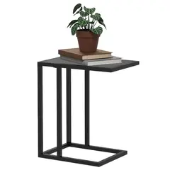 Buy C Shape Bedside Table w/Metal Frame Marble-Effect Top Sofa Narrow Snack End Table for Living Room, Black
