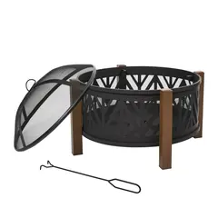 Buy Metal Large Firepit Bowl Outdoor 2-In-1 Round Fire Pit Brazier w/ Lid,  BBQ Grill, Poker for Backyard, Camping, Bonfire, Wood Burning Stove, 78 x 78 x 60cm, Black