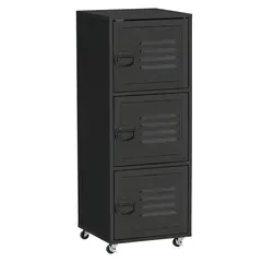 Buy Rolling Storage Cabinet 3-Tier Mobile File Cabinet with Wheels & Metal Doors for Home Office, Living Room, Black