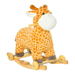 Buy 2 In 1 Kids Todder Rocking Horse Plush Ride On Giraffe Rocker with Wheels Wooden Base Animal Sounds for 3-6 Years