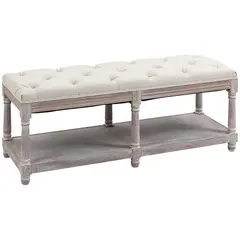Buy 2-Tier Bed End Bench, Vintage Stool, Wooden Window Seat with Storage Shelf, Button Tufted Upholstered Footstool for Living Room, Bedroom, Entryway, Cream White