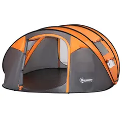 Buy 4-5 Person Pop-up Camping Tent Family Tent w/ 2 Mesh Windows & PVC Windows Portable Carry Bag for Outdoor Trip, Orange