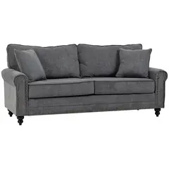 Buy 3 Seater Sofas for Living Room, Fabric Sofa with Felt Mats, Cushions and Pillows, Grey