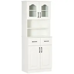 Buy Kitchen Cupboard, Freestanding Storage Cabinet with 2 Adjustable Shelves, 2 Drawers and Open Counter for Living Room, Dining Room, 168cm, White