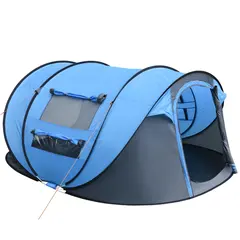 Buy 4-5 Person Pop-up Camping Tent Family Tent w/ 2 Mesh Windows & PVC Windows Portable Carry Bag for Outdoor Trip, Sky Blue