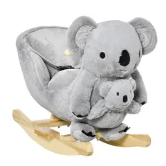 Buy Kids Toddler Rocking Horse Plush Ride On Koala Rocker Wooden Base Seat Safety Belt w/ Gloved Doll Toy for 18-36 Months Grey
