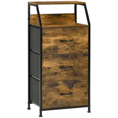 Buy Industrial Storage Cabinet, Fabric Chest of Drawers with Display Shelves, 3 Drawers Storage Unit for Living Room, Rustic Brown