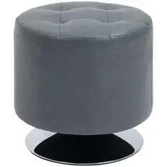 Buy 360° Swivel Foot Stool Round PU Ottoman with Thick Sponge Padding and Solid Steel Base, Grey