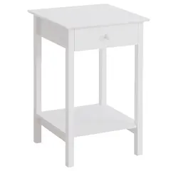Buy White Bedside Table, Wooden Side Table, Nightstand, Bedside Cabinet with Drawer and Storage Shelf for Bedroom and Living Room
