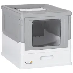 Buy Hooded Cat Litter Box, Portable Pet Toilet, with Scoop, Front Entry - Grey