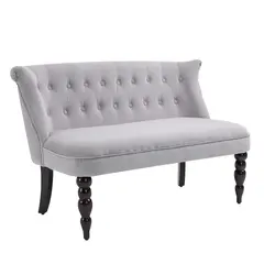 Buy Loveseat with Wood Frame, Compact 2 Seater Sofa, Button Tufted Chaise Lounger with Carved Legs, Vintage Design for Bedroom Living room, Grey