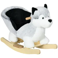 Buy Baby Rocking Horse, Husky-Designed Plush Rocking Animal, with Sounds, Seatbelt, for Ages 18-36 Months - Grey