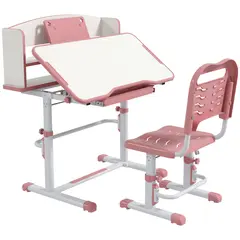 Buy Height Adjustable Kids Study Table and Chair Set, with Drawer, Storage Shelf, 80 x 54.5 x 104 cm, Pink